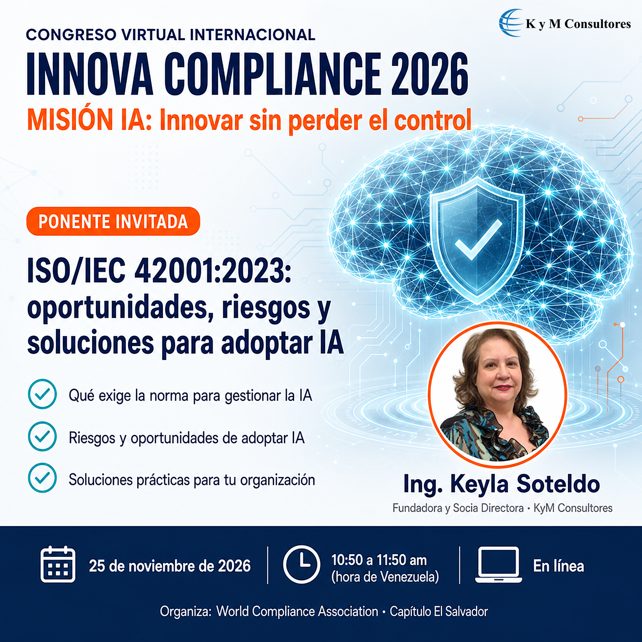Arte de la ponencia de la Ing. Keyla Soteldo en INNOVA COMPLIANCE 2026